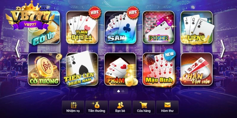 Chọn trò chơi trong sảnh game bài đổi thưởng VB777
